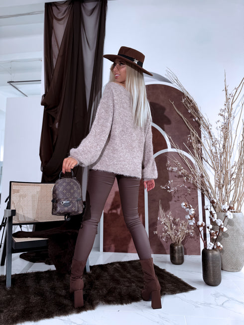 Knitted sweater "FLOWER MEMORIES Y25007" - dark beige